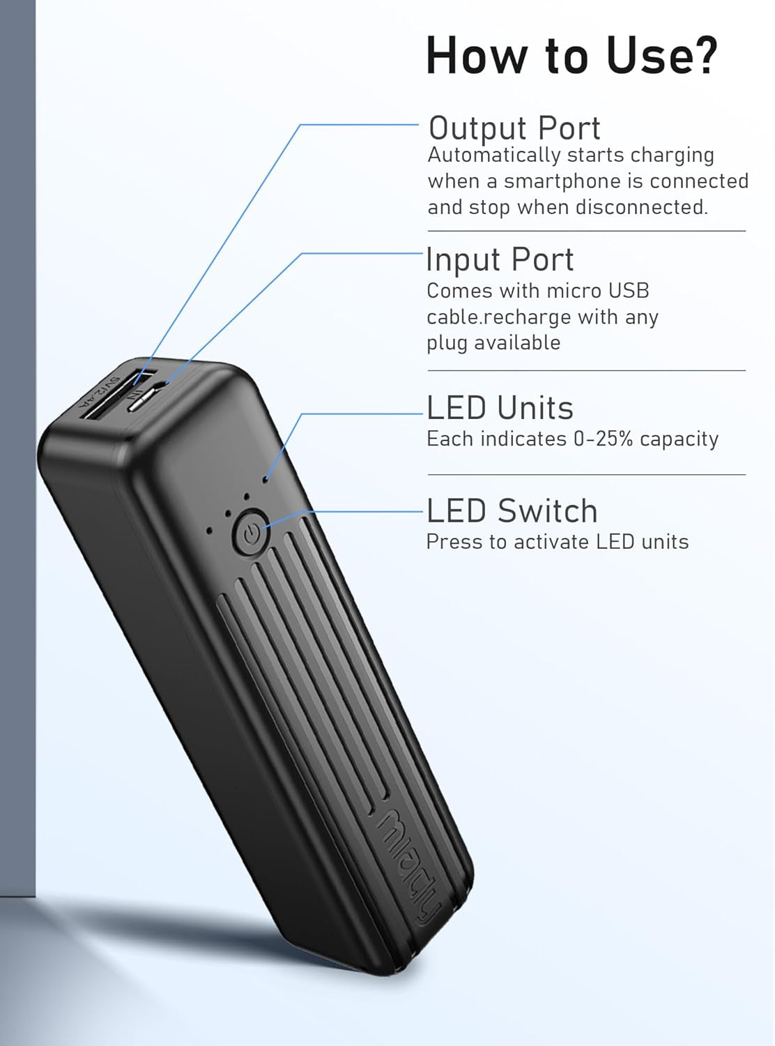 2-Pack Portable Charger 5000Mah, 3.45Oz Lightweight Power Bank, 5V/2.4A Output & 5V/2A Input Battery Pack Charger, Mini Portable Phone Charger for Iphone, Samsung Galaxy and Etc