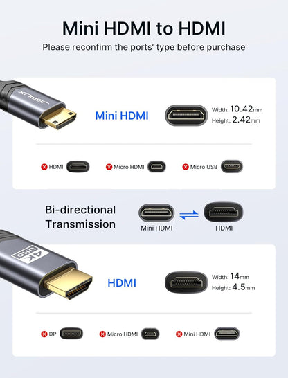 Mini HDMI to HDMI Cable 6FT,  [Aluminum Shell, Braided] High Speed 4K 60Hz HDMI 2.0 Cord, Compatible with Camera, Camcorder, Tablet and Graphics/Video Card, Laptop, Raspberry Pi Zero W -Grey