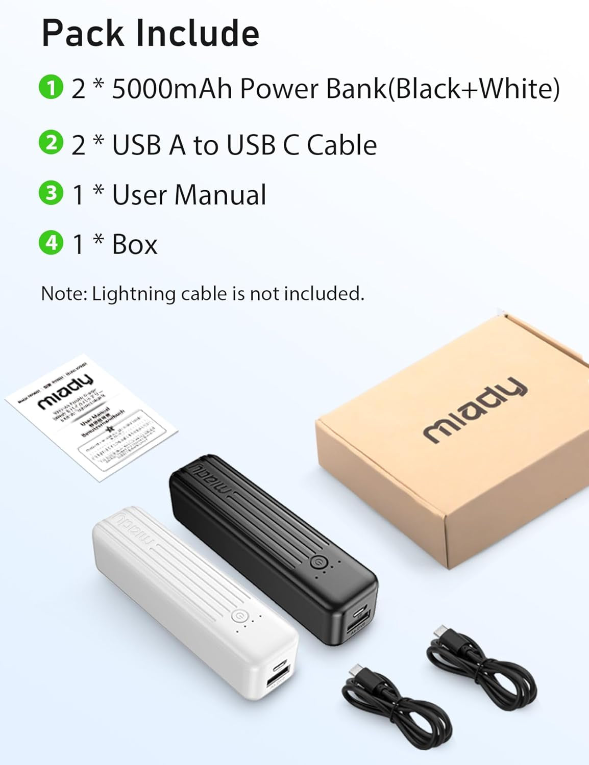 2-Pack Portable Charger 5000Mah, 3.45Oz Lightweight Power Bank, 5V/2.4A Output & 5V/2A Input Battery Pack Charger, Mini Portable Phone Charger for Iphone, Samsung Galaxy and Etc
