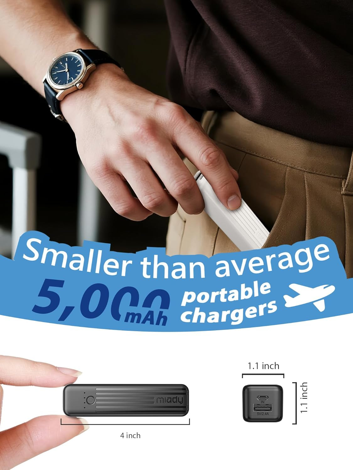 2-Pack Portable Charger 5000Mah, 3.45Oz Lightweight Power Bank, 5V/2.4A Output & 5V/2A Input Battery Pack Charger, Mini Portable Phone Charger for Iphone, Samsung Galaxy and Etc